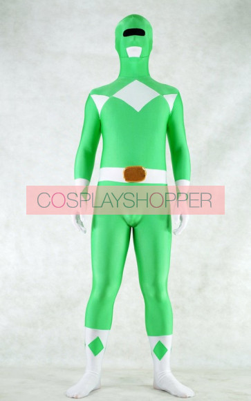 Green Spandex Power Rangers Superhero Zentai Bodysuit Costume