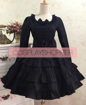 Gothic Long Sleeves Black Cotton Lolita Dress