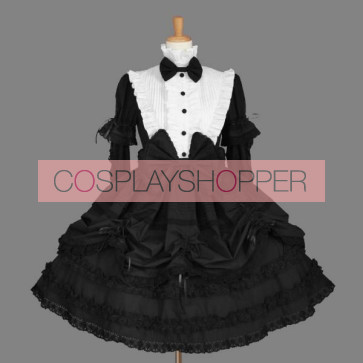 Black Stand Collar Bows Cotton Gothic Lolita Dress