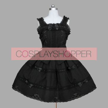 Black Sleeveless Bandage Bows Cotton Gothic Lolita Dress