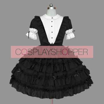 Black And White Lace Elegant Cotton Gothic Lolita Dress