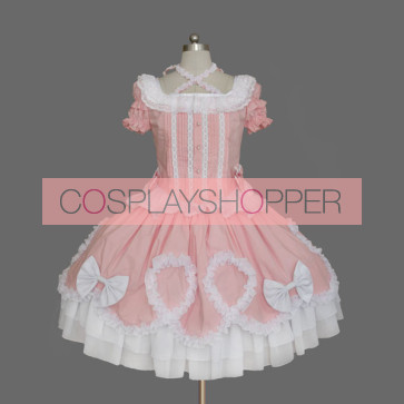 Pink And White Short Sleeves Bow Buttons Cute Sweet Lolita Dress