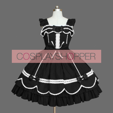 Black Ruffles Lace Cotton Gothic Lolita Dress