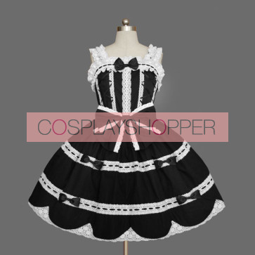Black Bows Sleeveless Cotton Gothic Lolita Dress