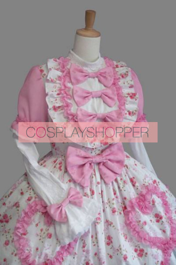 Pink And White Short Sleeves Bows Sweet Lolita Dress