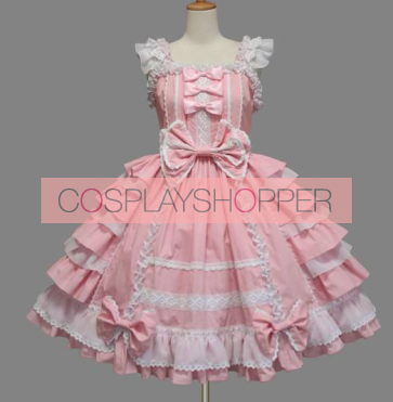 Pink And White Sleeveless Bow Bandage Sweet Cotton Lolita Dress