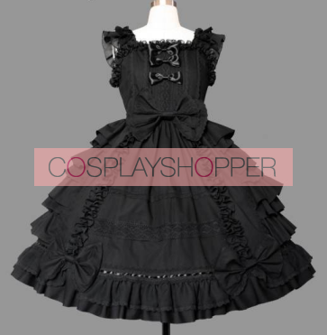 Black Sleeveless Bows Cotton Bandage Sweet Lolita Dress