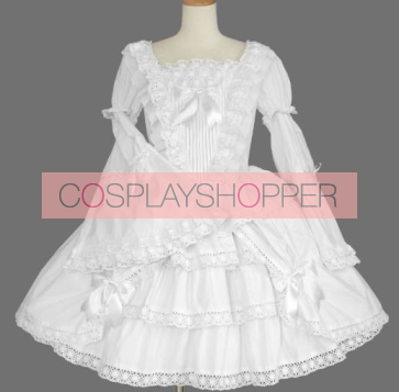 White Lace Cotton Gothic Lolita Dress