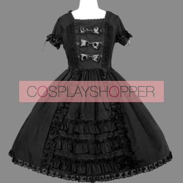 Black Bandage Lace Cotton Gothic Lolita Dress