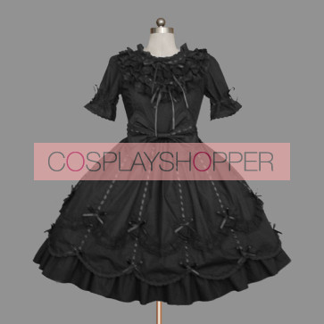 Black Short Sleeves Bows Sweet Lolita Dress