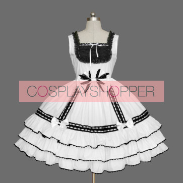 Black And White Bows Cotton Gothic Lolita Dress