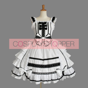 White Cute Bows Cotton Gothic Lolita Dress