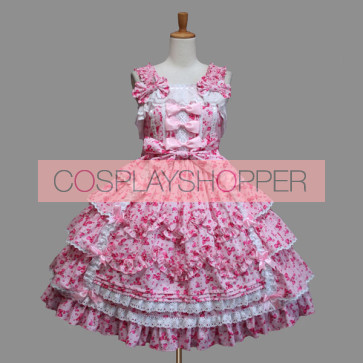 Pink Sleeveless Bow Cotton Cute Sweet Lolita Dress