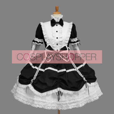 Black And White Long Sleeves Stylish Cotton Gothic Lolita Dress