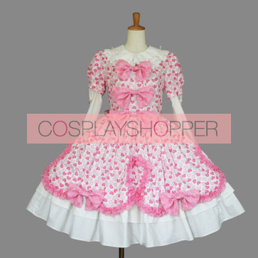 Pink And White Long Sleeves Lovely Sweet Lolita Dress
