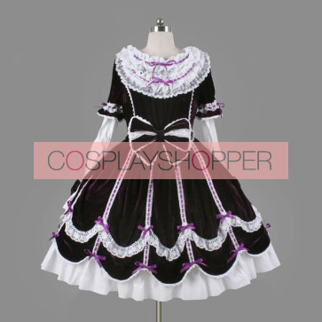 Black And White Short Sleeves Elegant Gothic Lolita Dress with Bow Tie