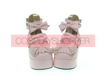 Pink 2.8" Heel High Gorgeous Synthetic Leather Round Toe Bow Decoration Platform Lady Lolita Shoes