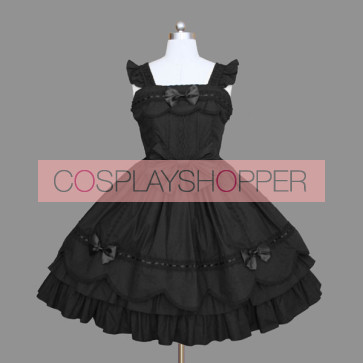 Black Bows Ruffles Elegant Cotton Gothic Lolita Dress