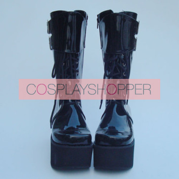 Black 3.5" Heel High Beautiful Suede Round Toe Cross Straps Platform Girls Lolita Boots