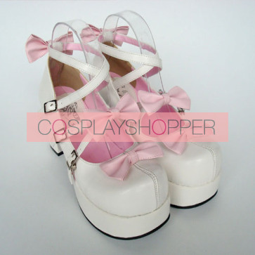 Pink & White 3.1" Heel High Gorgeous Suede Round Toe Bow Platform Lady Lolita Shoes