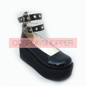 Black 2.5" Heel High Elegant Synthetic Leather Round Toe Cross Straps Platform Women Lolita Shoes