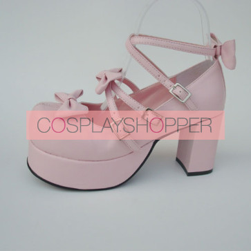 Pink 3.1" Heel High Elegant Patent Leather Round Toe Bow Platform Lady Lolita Shoes