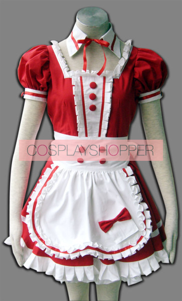 Red Short Sleeves Cute Maid Cosplay Costume