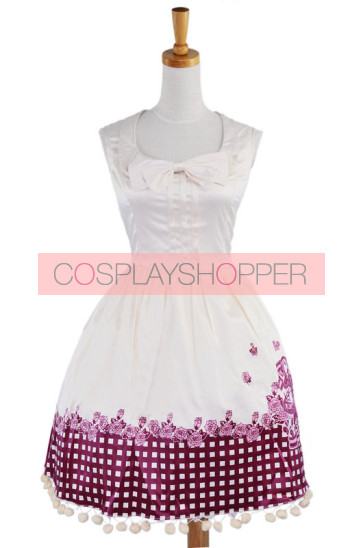 Beige Sleeveless Sun Flower Cotton Lolita Dress