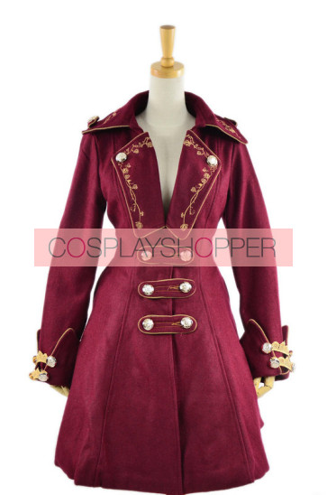 Stylish Red Velvet Chain Button Long Sleeve Lolita Coat
