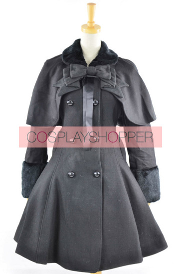 Fantastic Black Wool Bow Long Sleeve Lolita Coat