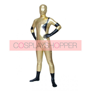 Black And Golden Full Body Shiny Metallic Unisex Zentai Suit