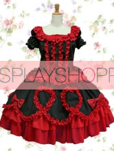 Short Sleeves Black & Dark Red Cotton Gothic Lolita Dress