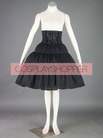 Black Cute Lace Ruffles Cotton Lolita Skirt