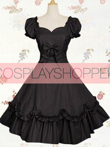 Black Bow Cotton Classic Lolita Dress With Short Sleeves