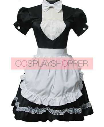 Black Short Sleeves Lace Cotton Cosplay Maid Costume