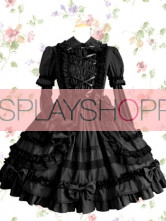 Black Turndown Collar Ruffle Cotton Victorian Style Gothic Lolita Dress
