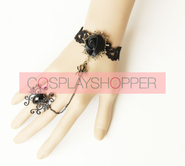 Black Western Style Floral Lady Lolita Bracelet And Ring Set