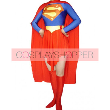 Blue And Red Superwoman Lycra Spandex Superhero Zentai Suit