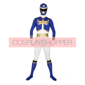 Blue & White Lycra Spandex Superhero Zentai Suit