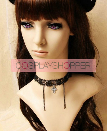 Concise Black Lace Metal Cross Lolita Necklace