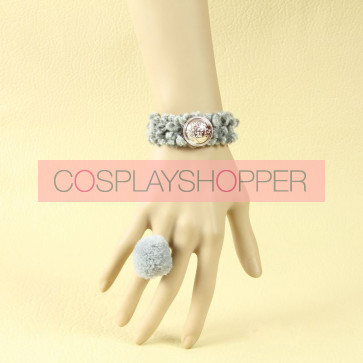 Concise Grey Button Girls Lolita Bracelet And Ring Set
