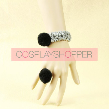 Cute Black And Grey Little Girls Lolita Bracelet And Ring Set