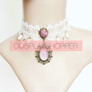 Cute White Lace With Bead Lolita Neckband