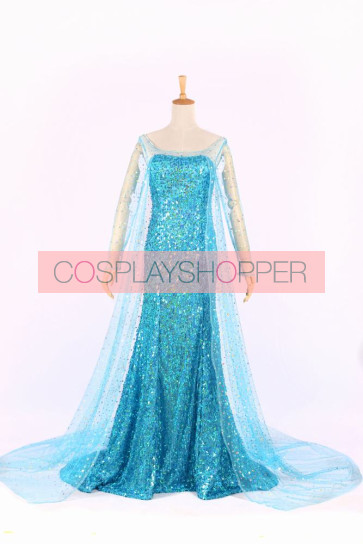 Deluxe Frozen Princess Elsa Dress Cosplay Costume