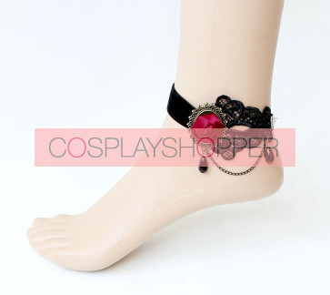 Gothic Black Beaded Floral Lady Lolita Ankle Belt
