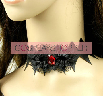 Gothic Black Lether Floral Lolita Necklace