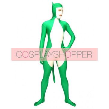 Green And White Full Body Lycra Spandex Unisex Zentai Suit
