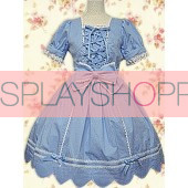 Blue Short Sleeves Lace Bow Front Ties Classic Lolita Dress