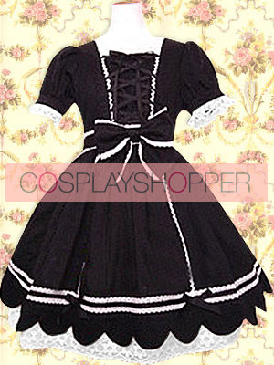 Black Short Sleeves Front Ties Classic Lolita Dress