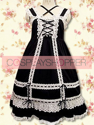 Black Sleeveless White Lace Classic Lolita Dress